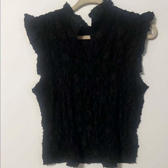 & OTHER STORIES SMOCKED PEPLUM BLACK LACE BLOUSE SIZE 8 - Picture 2 of 7